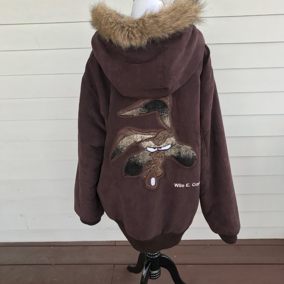 Lot 29 Luxe Wile E Coyote Faux Fur Bomber Jacket - Picture 4 of 8